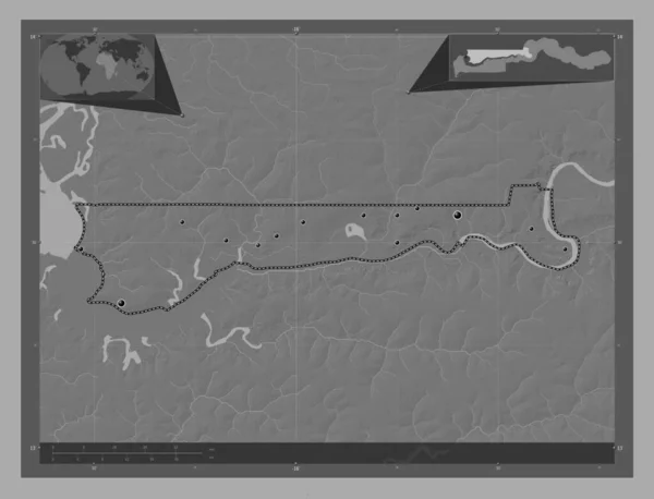 North Bank Division Gambia Bilevel Elevation Map Lakes Rivers Locations — Stock Photo, Image