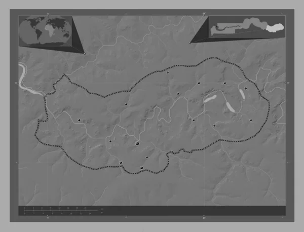 Upper River Oddział Gambii Dwupoziomowa Mapa Jeziorami Rzekami Lokalizacje Dużych — Zdjęcie stockowe