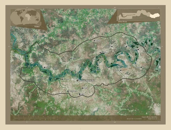 Upper River Divisão Gâmbia Mapa Satélite Alta Resolução Locais Nomes — Fotografia de Stock