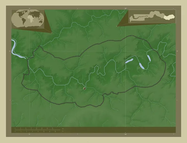 Upper River Oddział Gambii Mapa Wzniesień Kolorowa Stylu Wiki Jeziorami — Zdjęcie stockowe