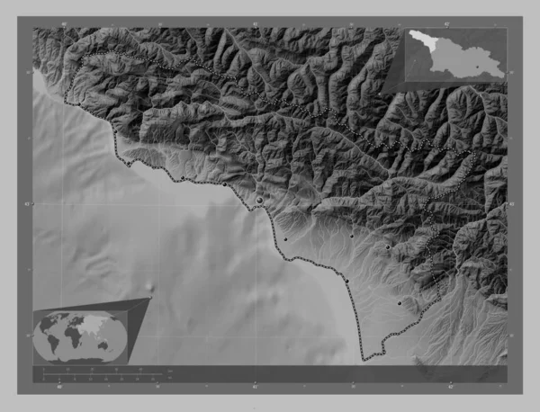 Abjasia República Autónoma Georgia Mapa Elevación Escala Grises Con Lagos —  Fotos de Stock