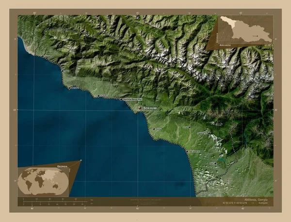 Abjasia República Autónoma Georgia Mapa Satelital Baja Resolución Ubicaciones Nombres —  Fotos de Stock