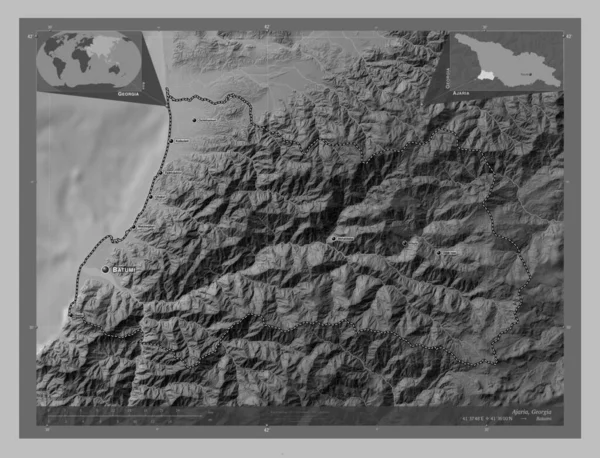 Adscharien Autonome Republik Georgien Graustufen Höhenkarte Mit Seen Und Flüssen — Stockfoto