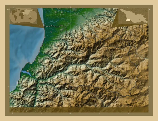 Ajaria Autonomiczna Republika Gruzji Kolorowa Mapa Wzniesień Jeziorami Rzekami Lokalizacje — Zdjęcie stockowe