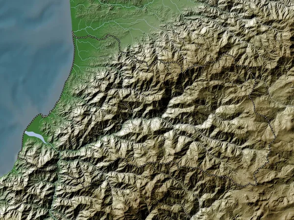 ジョージア自治共和国のアジャリア 湖や川とWikiスタイルで着色された標高マップ — ストック写真