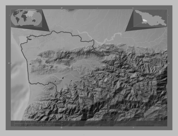 Guria Region Gruzji Mapa Wzniesień Skali Szarości Jeziorami Rzekami Lokalizacje — Zdjęcie stockowe