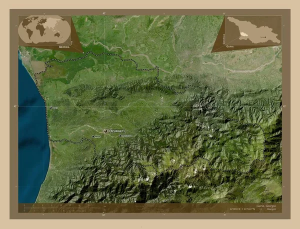 ジョージア州の地域 低解像度衛星地図 地域の主要都市の位置と名前 コーナー補助位置図 — ストック写真