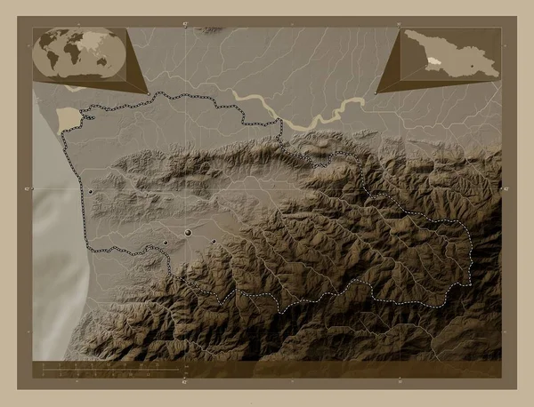 Guria Region Georgien Höhenkarte Sepiatönen Mit Seen Und Flüssen Standorte — Stockfoto