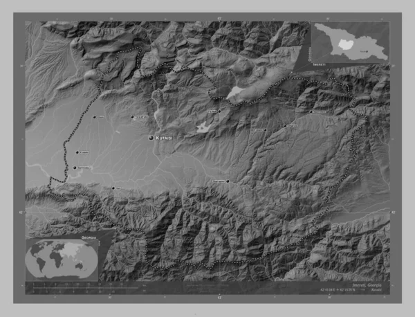 Imereti Región Georgia Mapa Elevación Escala Grises Con Lagos Ríos — Foto de Stock