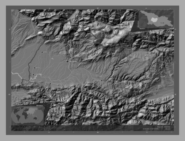 Imereti Region Georgia Bilevel Elevation Map Lakes Rivers Locations Names — Stock Photo, Image