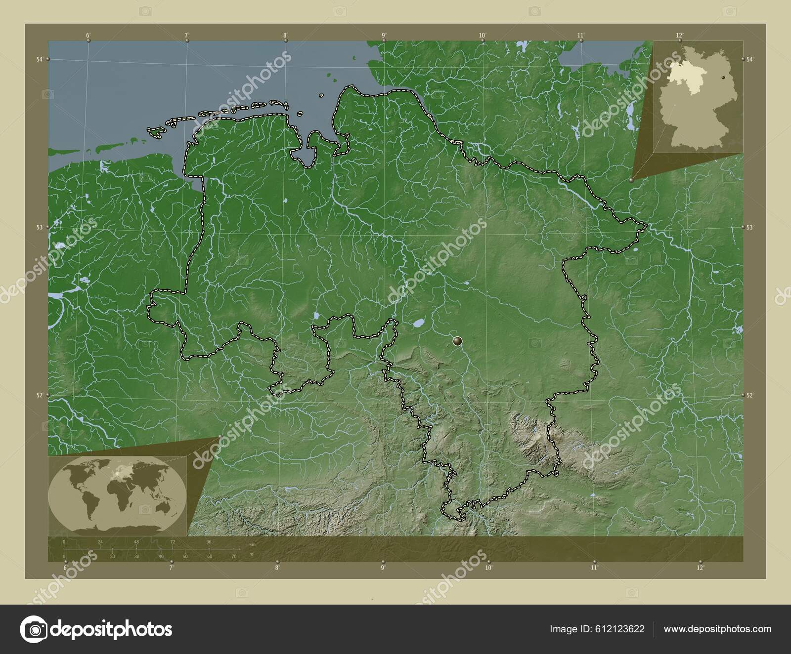 Niedersachsen State Germany Elevation Map Colored Wiki Style Lakes