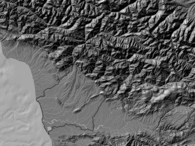 Samegrelo-Zemo Svaneti, Gürcistan bölgesi. Gölleri ve nehirleri olan çift seviyeli yükseklik haritası