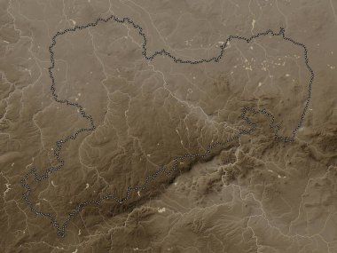Sachsen, Almanya Eyaleti. Yükseklik haritası sepya tonlarında göller ve nehirlerle renklendirilmiş