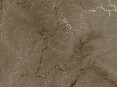 Bono, Gana bölgesi. Yükseklik haritası sepya tonlarında göller ve nehirlerle renklendirilmiş