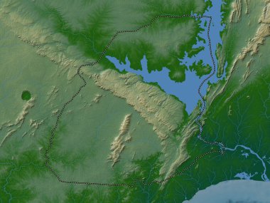 Doğu, Gana bölgesi. Gölleri ve nehirleri olan renkli yükseklik haritası