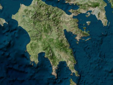 Moreloponnese, Yunanistan 'ın merkezi olmayan yönetimi. Yüksek çözünürlüklü uydu haritası
