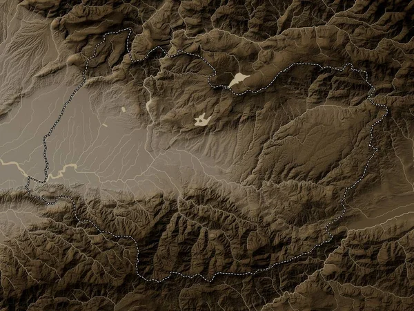 Imereti Región Georgia Mapa Elevación Coloreado Tonos Sepia Con Lagos — Foto de Stock