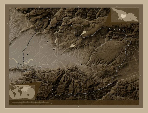 Imereti Oblast Gruzie Zdvihová Mapa Zbarvená Sépiovými Tóny Jezery Řekami — Stock fotografie