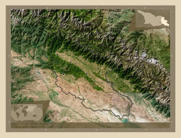 Kakheti 格鲁吉亚地区 高分辨率卫星地图 该区域主要城市的所在地点 角辅助位置图 — 图库照片