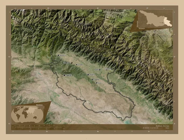 Kakheti Région Géorgie Carte Satellite Basse Résolution Emplacements Noms Des — Photo