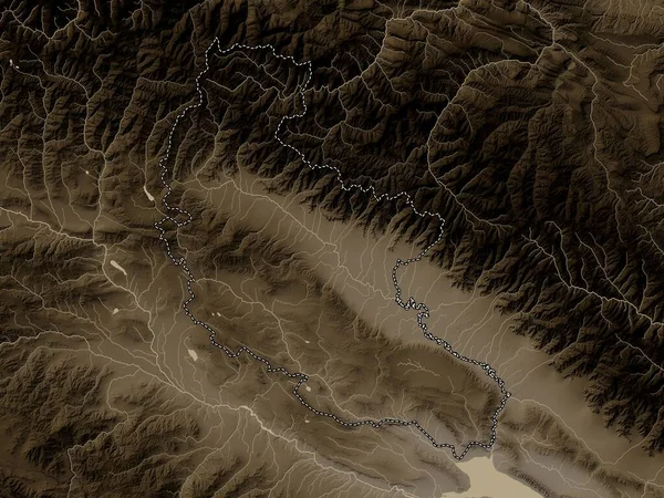 Kakheti Gürcistan Bölgesi Yükseklik Haritası Sepya Tonlarında Göller Nehirlerle Renklendirilmiş — Stok fotoğraf