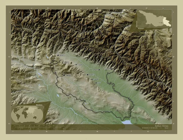 Kakheti Região Geórgia Mapa Elevação Colorido Estilo Wiki Com Lagos — Fotografia de Stock