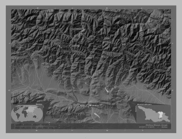 Mzcheta Mtianeti Region Georgien Graustufen Höhenkarte Mit Seen Und Flüssen — Stockfoto