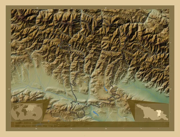 Mtskheta Mtianeti Oblast Gruzie Barevná Mapa Jezery Řekami Umístění Velkých — Stock fotografie