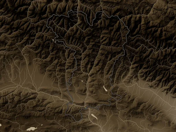 Mtskheta Mtianeti Gürcistan Bölgesi Yükseklik Haritası Sepya Tonlarında Göller Nehirlerle — Stok fotoğraf