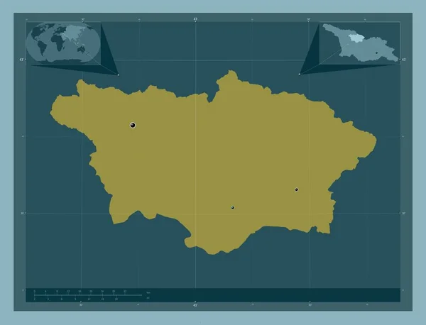 ラチャ レックプーム クベモ スヴァネティ ジョージア州の地方 しっかりした色の形 地域の主要都市の場所 コーナー補助位置図 — ストック写真