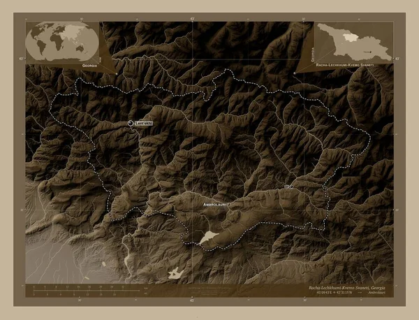 Racha Lechkhumi Kvemo Svaneti Gürcistan Bölgesi Yükseklik Haritası Sepya Tonlarında — Stok fotoğraf