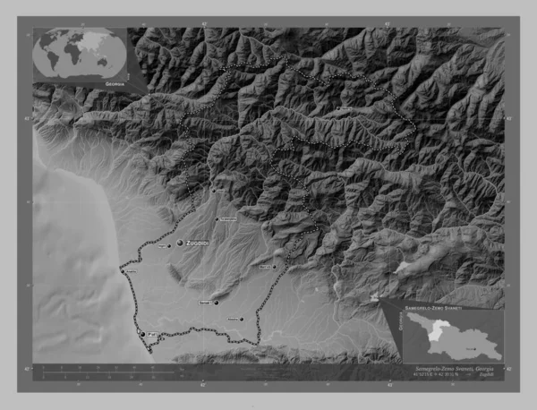 Samegrelo Zemo Svaneti Region Gruzji Mapa Wzniesień Skali Szarości Jeziorami — Zdjęcie stockowe