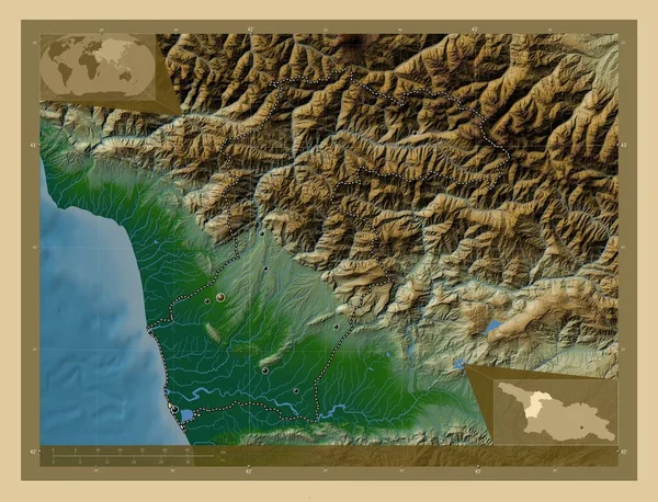 Samegrelo Zemo Svaneti Región Georgia Mapa Elevación Colores Con Lagos — Foto de Stock