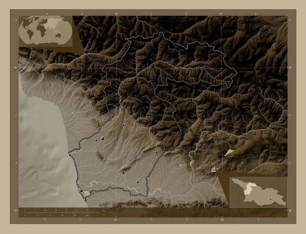 Samegrelo Zemo Svaneti Región Georgia Mapa Elevación Coloreado Tonos Sepia — Foto de Stock