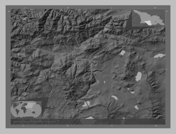 Samtskhe Javakheti Region Georgia Grayscale Elevation Map Lakes Rivers Corner — Stock Photo, Image