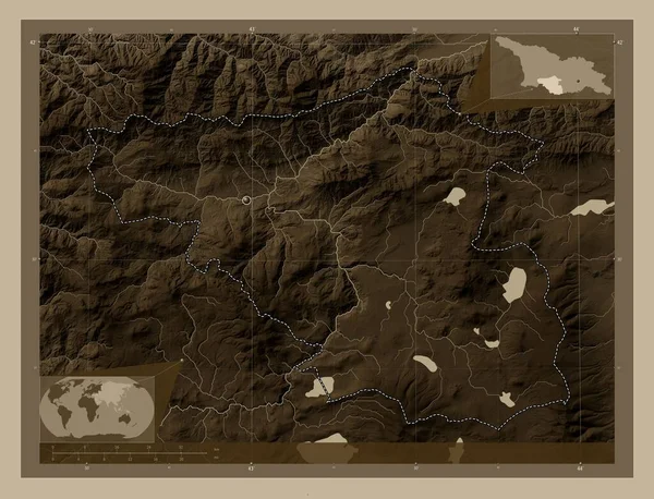 Samtskhe Javakheti Region Georgia Elevation Map Colored Sepia Tones Lakes — Stock Photo, Image