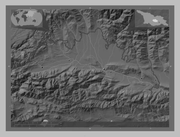 Shida Kartli Región Georgia Mapa Elevación Escala Grises Con Lagos — Foto de Stock