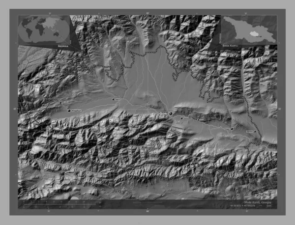 Shida Kartli Περιφέρεια Γεωργίας Bilevel Υψομετρικός Χάρτης Λίμνες Και Ποτάμια — Φωτογραφία Αρχείου