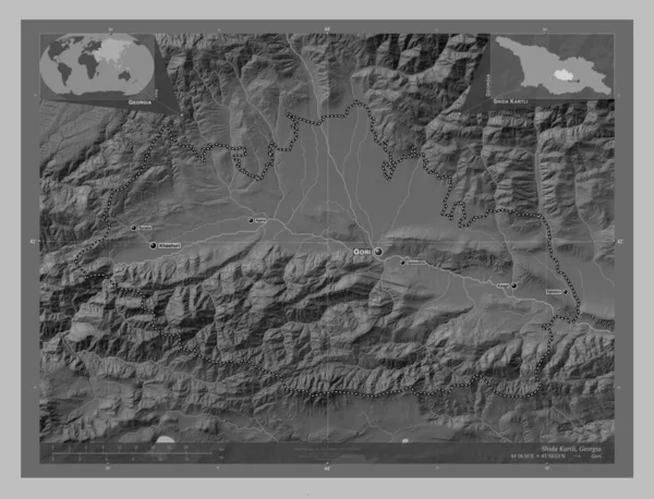 Shida Kartli Oblast Gruzie Výškové Mapy Jezery Řekami Umístění Názvy — Stock fotografie