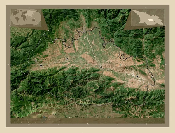 Shida Kartli 格鲁吉亚地区 高分辨率卫星地图 该区域主要城市的所在地点 角辅助位置图 — 图库照片