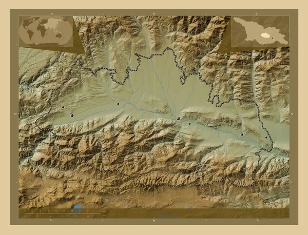 Shida Kartli Región Georgia Mapa Elevación Colores Con Lagos Ríos — Foto de Stock