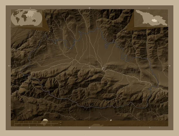 Shida Kartli Región Georgia Mapa Elevación Coloreado Tonos Sepia Con —  Fotos de Stock