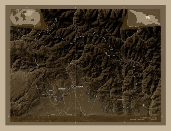 Osetia Del Sur Ciudad Independiente Georgia Mapa Elevación Coloreado Tonos —  Fotos de Stock