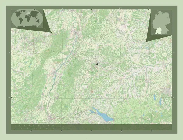 Baden Wurttemberg Stan Niemcy Otwórz Mapę Ulic Pomocnicze Mapy Położenia — Zdjęcie stockowe