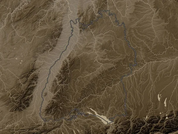Baden Wurttemberg Németország Állam Magassági Térkép Színes Szépia Tónusok Folyók — Stock Fotó