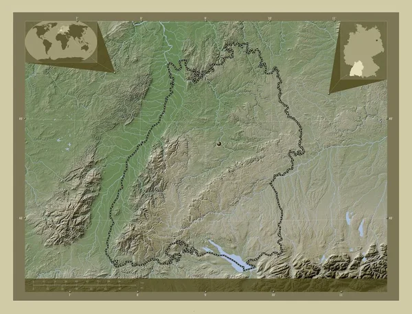 Баден Вурттемберг Німеччина Висота Карти Забарвлена Вікі Стилі Озерами Річками — стокове фото