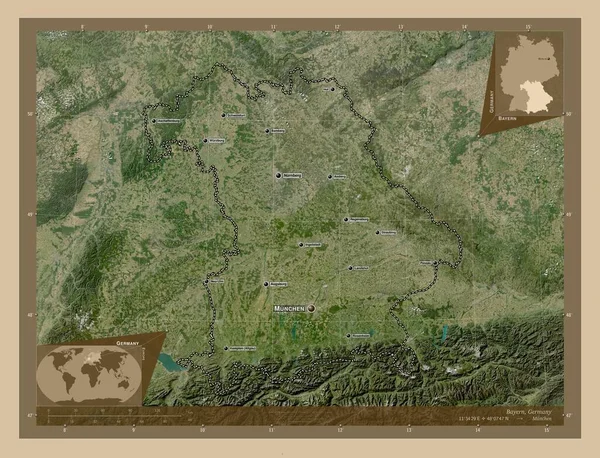 Bayern Región Alemania Mapa Satelital Baja Resolución Ubicaciones Nombres Las —  Fotos de Stock