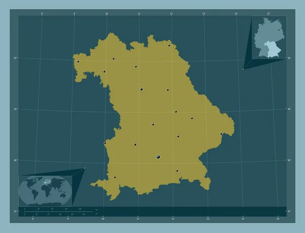 德国区域 固体的颜色形状 该区域主要城市的所在地点 角辅助位置图 — 图库照片