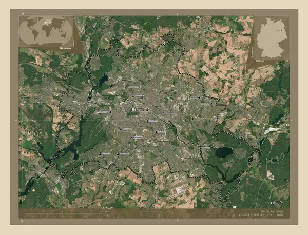 Berlijn Staat Duitsland Satellietkaart Met Hoge Resolutie Locaties Namen Van — Stockfoto