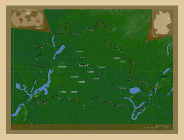 Берлін Німеччина Кольорові Карти Висот Озерами Річками Місця Розташування Назви — стокове фото